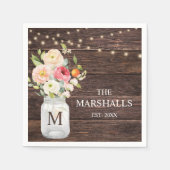 Serviette En Papier Pot Mason en fleurs avec monogramme de nom de fami (Devant)