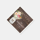 Serviette En Papier Pot Mason en fleurs avec monogramme de nom de fami (Coin)