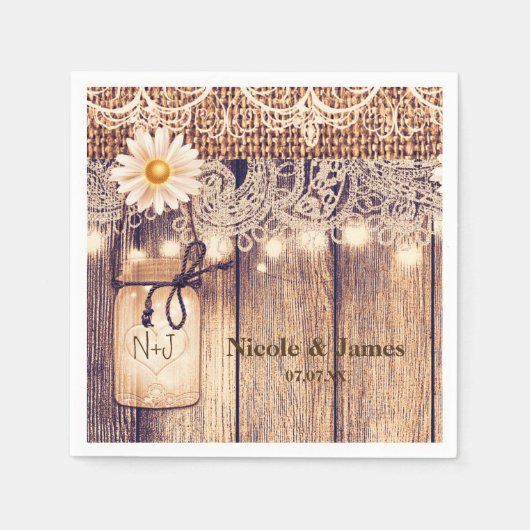 Serviette En Papier Pots de Mason Lumière Rustique Daisies & Mariage d (Devant)