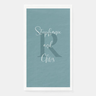 Serviette En Papier Poudre bleu blanc Nom Monogramme Papier Serviette