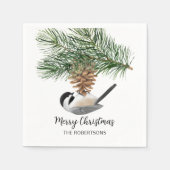 Serviette En Papier Poulet d'aquarelle sur Pinecone Joyeux Noël (Devant)