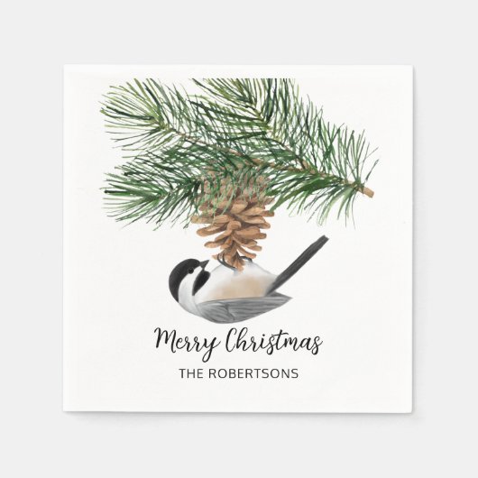 Serviette En Papier Poulet d'aquarelle sur Pinecone Joyeux Noël (Devant)