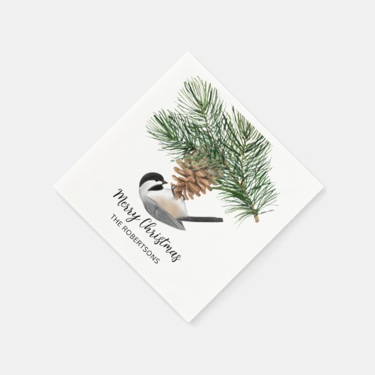 Serviette En Papier Poulet d'aquarelle sur Pinecone Joyeux Noël (Coin)