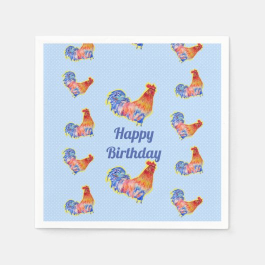 Serviette En Papier Poulet rouge à coq garçons Joyeux anniversaire (Devant)