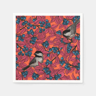 Serviette En Papier Poulet sur les branches de bleuets sur l'orange