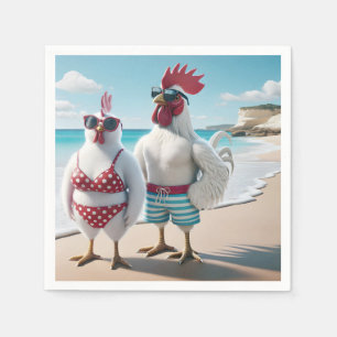 Serviette En Papier Poulets blancs portant des maillots de bain