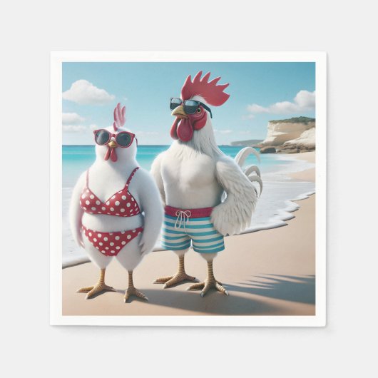 Serviette En Papier Poulets blancs portant des maillots de bain (Devant)