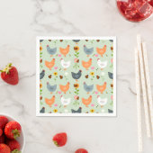 Serviette En Papier Poulets dans le jardin avec fleurs, vert (En situation)