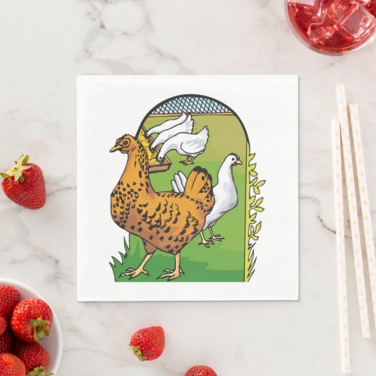 Serviette En Papier Poulets de ferme (En situation)