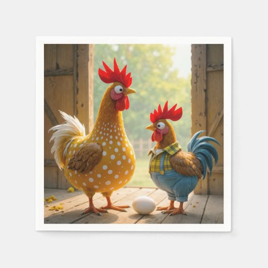 Serviette En Papier Poulets De Ferme Avec Oeufs (Devant)