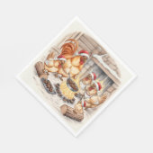 Serviette En Papier Poulets de Noël Faisant Rôtir des Châtaignes, Serv (Coin)