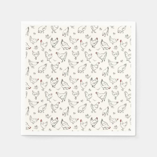 Serviette En Papier Poulets en encre (Devant)