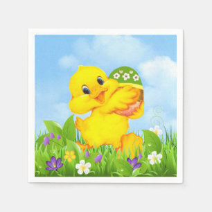 Serviette En Papier Poulette avec oeuf de Pâques