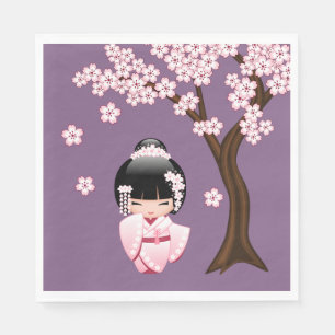 Serviette En Papier Poupée blanche Kimono Kokeshi - mignonne fille Ge