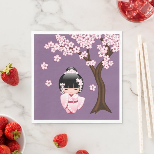 Serviette En Papier Poupée blanche Kimono Kokeshi - mignonne fille Gei (En situation)