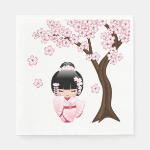 Serviette En Papier Poupée blanche Kimono Kokeshi - mignonne Geisha G