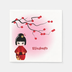 Serviette En Papier Poupée japonaise kokeshi à sakura fleurs filles