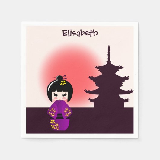 Serviette En Papier Poupée japonaise kokeshi au temple pendant le couc (Devant)