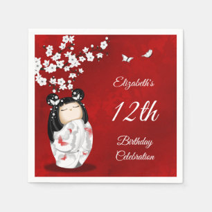 Serviette En Papier Poupée Kokeshi Fleur de Cerisier Nappe d'anniver