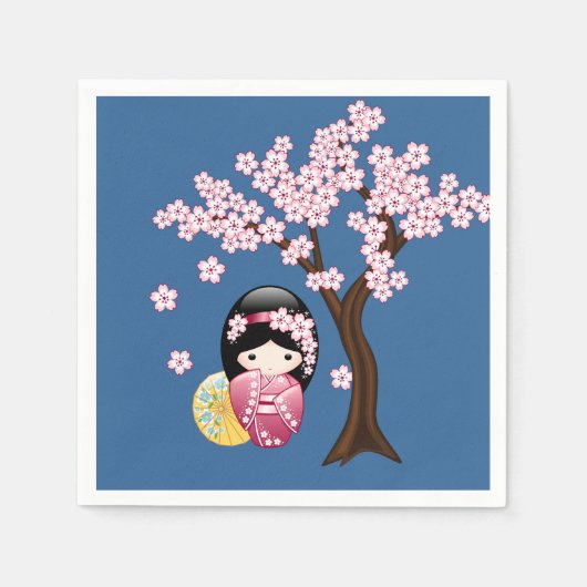 Serviette En Papier Poupée Kokeshi Printemps - mignonne Geisha Girl su (Devant)