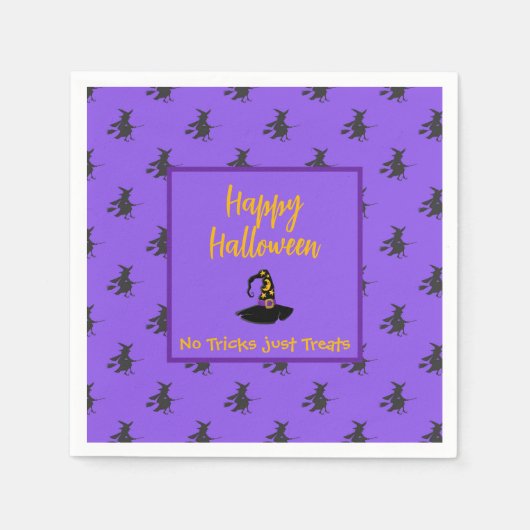 Serviette En Papier Poupée noire Halloween sorcières casquette broomst (Devant)