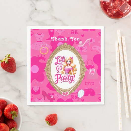 Serviette En Papier Poupée rétro rose Girly Allons faire la fête Anniv (En situation)
