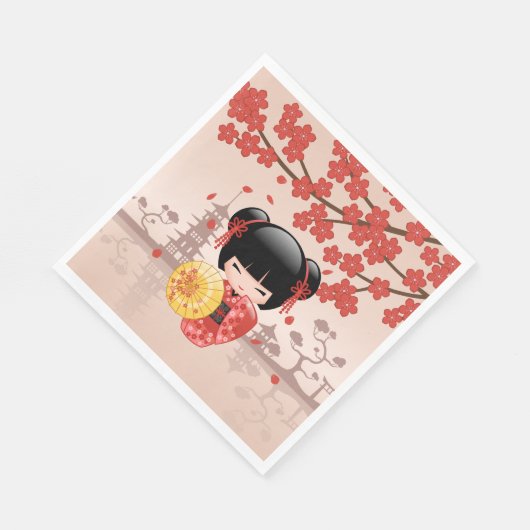 Serviette En Papier Poupée rouge Sakura Kokeshi - Geisha japonais (Coin)