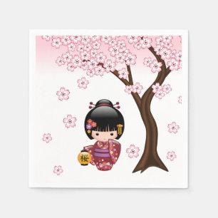 Serviette En Papier Poupée Sakura Kokeshi - jolie fille japonaise Geis
