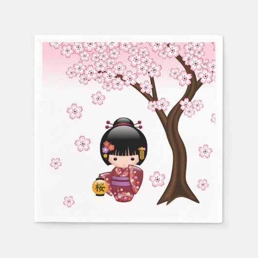 Serviette En Papier Poupée Sakura Kokeshi - jolie fille japonaise Geis (Devant)