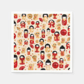 Serviette En Papier Poupées japonaises - Chats Kokeshi et Maneki Neko (Devant)