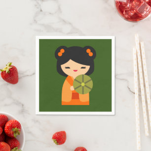 Serviette En Papier Poupées japonaises de Cute orange Kokeshi