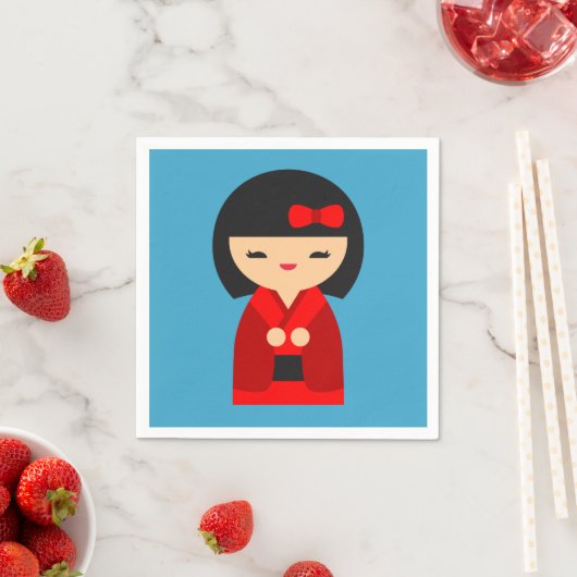 Serviette En Papier Poupées japonaises Red Kokeshi (En situation)