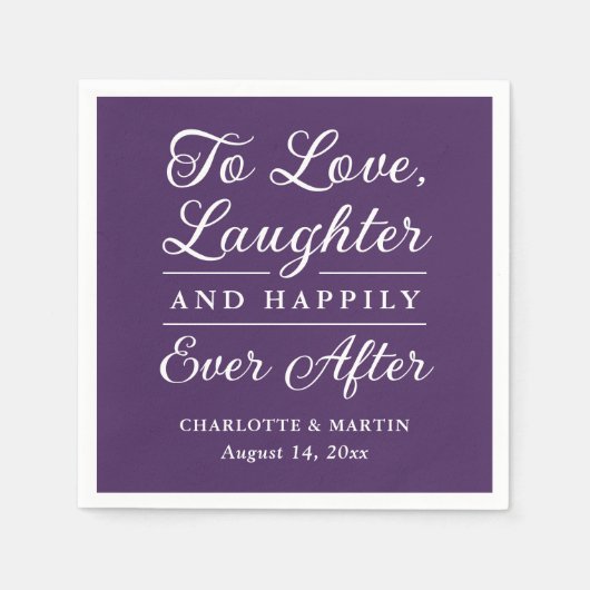 Serviette En Papier Pour aimer le rire violet Mariage serviettes (Devant)