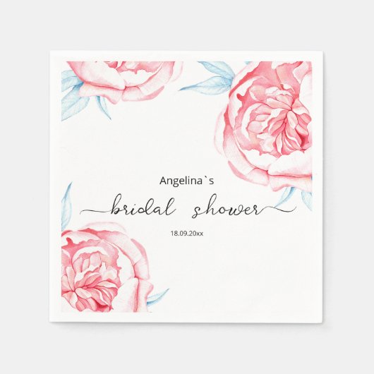 Serviette en papier pour douche de mariée Paeonies (Devant)