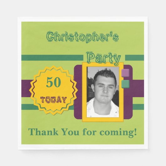 Serviette En Papier Pour les hommes 50 aujourd'hui photo nom fête vert (Devant)