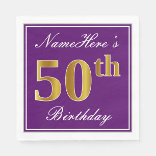Serviette En Papier Pourpre élégant, anniversaire d'or de Faux