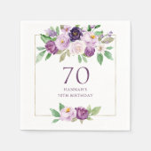 Serviette En Papier Pourpre | Violet Floral 70e anniversaire (Devant)
