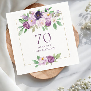 Serviette En Papier Pourpre Violet Floral 70e anniversaire
