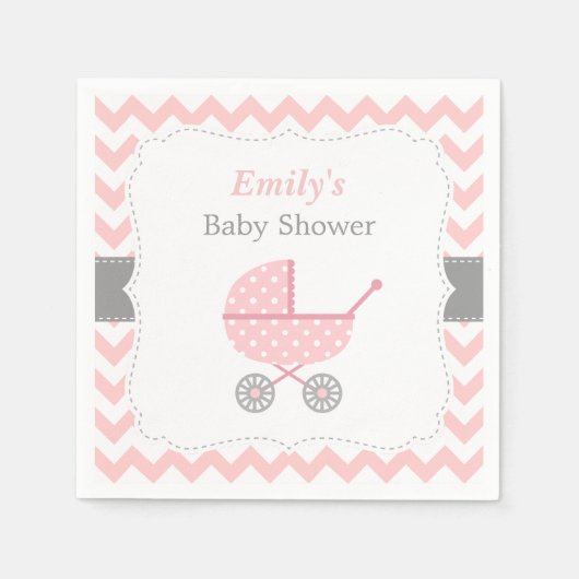 Serviette En Papier Poussette rose Chevron Baby Girl Douche serviettes (Devant)