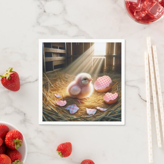 Serviette En Papier Poussette rose Pâques avec En vichy oignon (En situation)