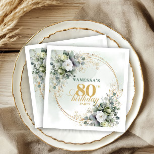 Serviette En Papier Poussière de botanique Vert Eucalyptus 80e Anniver