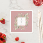 Serviette En Papier Poussière de rose Monogramme Feuillage (En situation)