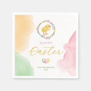 Serviette En Papier Poussin Jaune à l'aquarelle pastel Joyeuses Pâques