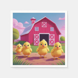 Serviette En Papier Poussins dans la basse-cour Joyeux Printemps 