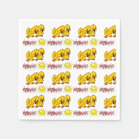 Serviette En Papier Poussins Roses Jaunes Serpent Floral Napkin (Devant)