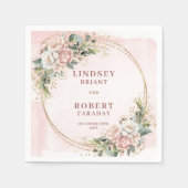 Serviette En Papier Powder Pink Flowers Greenery with Gold Glitter (Devant)