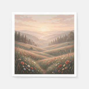 Serviette En Papier Prairie de fleurs sauvages à l'heure dorée avec co