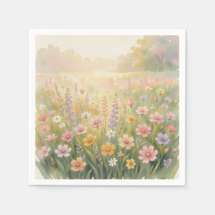 Serviette En Papier Prairie de fleurs sauvages aquarelle pastel floral