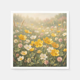 Serviette En Papier Prairie de fleurs sauvages jaunes ensoleillées été