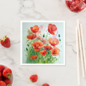 Serviette En Papier Prairies de pavot, aquarelles (En situation)